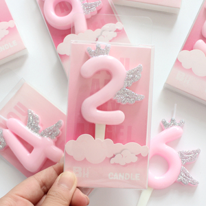 生日派对数字蜡装饰纪念日宝宝周岁女孩粉色蛋糕蜡烛翅膀天使蜡