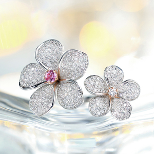 宝石矿工鸡蛋花系列 18k白金花朵钻石戒指 粉色蓝宝石钻戒女正品