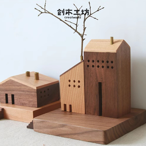 【小房子花器】日式木屋摆件插花家居装饰创意香薰炉 创木工坊