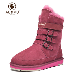 AUMU冬季新款雪地靴羊皮毛一体中长靴