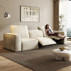 豆腐块电动沙发客厅奶油风布艺头枕可调节多功能猫抓布沙发直排
