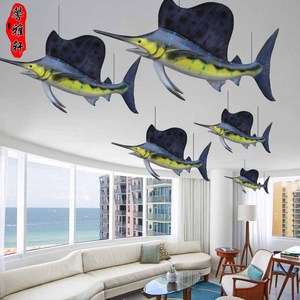 玻璃钢鲨鱼雕塑旗鱼剑鱼壁挂摆件餐厅海洋馆装饰品鲸鱼工艺品模型