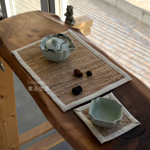 中式乡村复古禅意文艺亚麻苎麻餐垫土黄色麻色茶垫杯垫艺术装饰