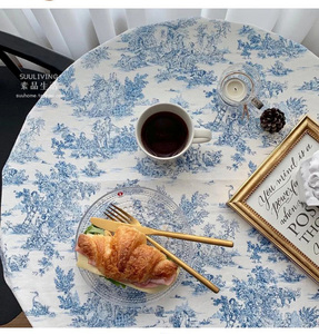 法式ins北欧式乡村复古蓝色背景布餐桌布茶几布料野餐布盖布台布