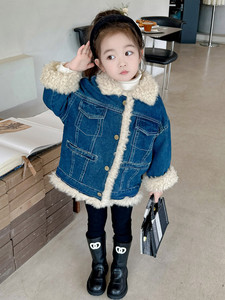 韩国女童冬装棉衣女宝宝冬款洋气加厚加棉牛仔外套儿童冬季衣服潮