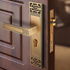 新中式室内门锁家用通用型 静音卧室房间门锁实木门锁子把手古铜