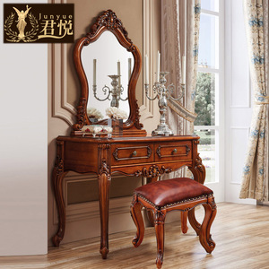 全实木美式梳妆台卧室奢华小户型欧式妆台妆凳组合化妆桌别墅家具