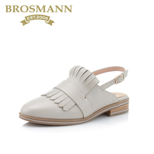 BROSMANN宝舒曼2021春夏专柜款牛皮圆头平跟后空时装女凉鞋H70206