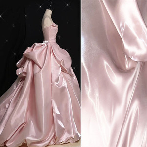 反光水晶丝缎光滑礼服缎面丝绸粉色婚纱液态金属硬挺布料设计面料