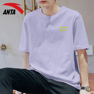 安踏短袖男2024新款夏季纯色紫色t恤吸汗透气圆领半袖打底衫男款