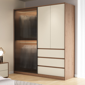 北欧衣柜简约现代钢化玻璃移门组装经济型主卧室家用柜子储物衣橱
