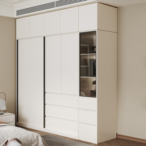 北欧奶油风实木质白色推拉门衣柜家用卧室简约现代小户型收纳衣橱