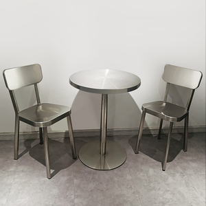 现代不锈钢餐桌椅组合金属靠背餐椅简约接待桌椅家用休闲单人靠椅