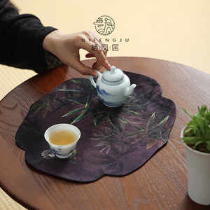 云纱防水竹叶茶席简约家用茶垫茶几桌布新中式禅意茶道配件