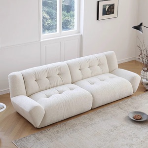 意式极简奶油风雪尼尔布艺沙发设计师小户型别墅客厅法式直排沙发