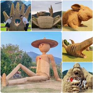 大型稻草人造型草编动物雕塑定做农耕文化稻草人工艺品丰收节道具
