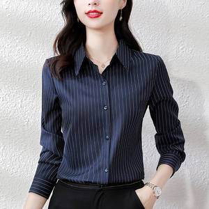 2024春装新款高级感条纹衬衫女长袖设计感上衣韩式气质职业装衬衣