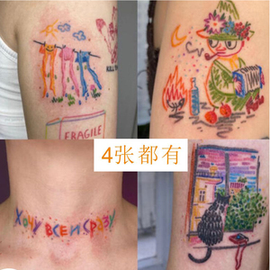 蜡笔纹身贴彩色ins风卡通可爱好看个性防水男女持久逼真非草本