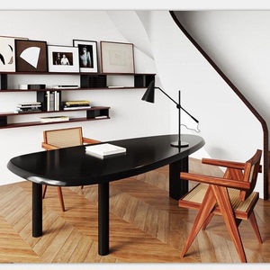 北欧实木餐桌椭圆形现代简约书桌创意电脑桌设计师个性办公会议桌