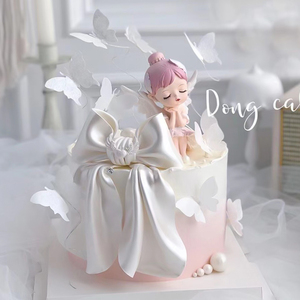 贝拉小公主蛋糕装饰摆件蕾丝蝴蝶结插件芭蕾舞蹈女孩生日快乐插牌