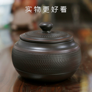 建水紫陶茶叶罐功夫茶具配件紫砂陶瓷全手工密封罐储茶罐复古一体
