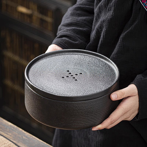 日式粗陶干泡茶盘家用陶瓷空圆茶渣罐创意储水盘大茶海禅意小茶台
