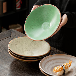 日式复古粗陶敞口大斗笠碗沙拉碗酒店餐具拉面碗汤碗高颜值菜盘子