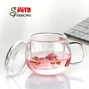 耐热透明玻璃杯带盖创意办公茶杯水杯泡茶花茶过滤喝茶杯可爱杯子