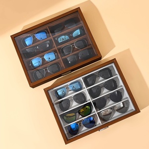 黑胡桃色8格透明防尘眼镜收纳盒家用太阳镜墨镜收藏箱眼镜专用盒