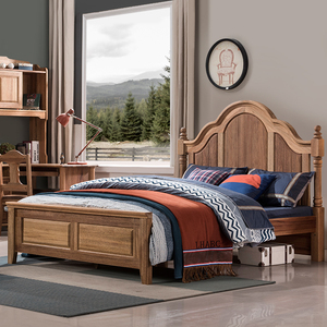 檀丝木 木蜡油实木单人床儿童床1.5米成人1.8米卧室床美式双人床