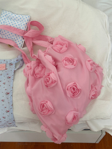 阿宝-自制韩风ins小众花朵单肩包包可爱少女粉色布包日常旅行度假
