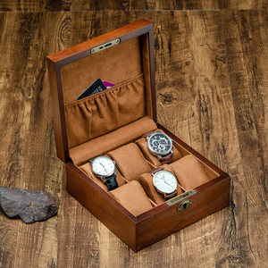 带锁水曲柳木质手表盒子6位木制手链首饰机械表整理收纳礼品展示