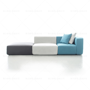 北欧布艺模块沙发简约现代极简转角组合设计师工作室拼色沙发家具