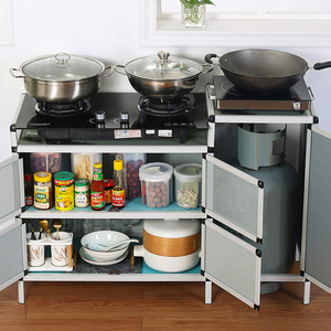 厨房不锈钢放碗柜灶台煤气瓶铝合金置物架灶台架子出租房餐边柜子