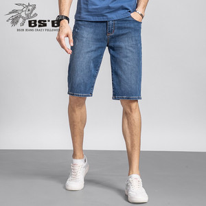 BS2B/小魔鱼牛仔五分裤男装夏季薄款新款修身刺绣大码中裤短裤5分
