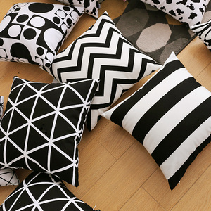 纯棉加厚现代几何条纹黑白靠垫抱枕套含芯床上大抱枕沙发方形靠枕