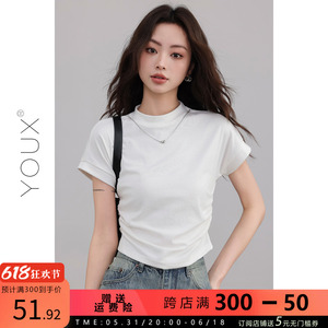YOUX【白纸】短袖女t恤夏2024新款时尚简约短款显瘦白色圆领上衣