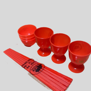 红碗筷杯子塑料拜祖先茶杯酒杯茶杯碗筷子酒壶神台祭祀摆桌