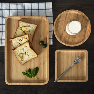 竹木质托盘长方形日式ins蛋糕披萨盘圆形盘子北欧家用放茶杯餐具