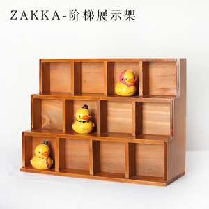 zakka杂货实木做旧木复古橱柜收纳展示柜12格三层阶梯可挂木盒