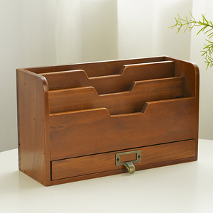 zakka杂货复古木质桌面抽屉式收纳盒 办公用品文件整理盒储物木盒