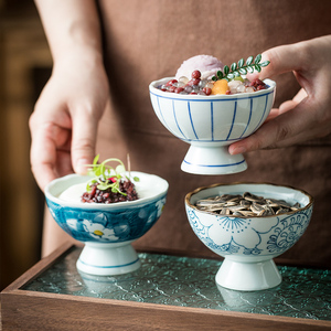 高脚碗 日式简约家用创意陶瓷碗 雪糕甜品碗点心水果沙拉冰淇淋碗