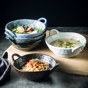 双耳陶瓷碗汤锅新款不规则家用商用浓汤碗面碗可叠加创意碗盘餐具