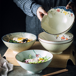 釉下彩日式陶瓷面碗大碗斗笠碗汤碗 古风餐具家用拉面碗螺蛳粉碗