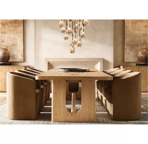 美式实木餐桌餐桌侘寂风原木现代简约办公会议桌配套家具全屋定制