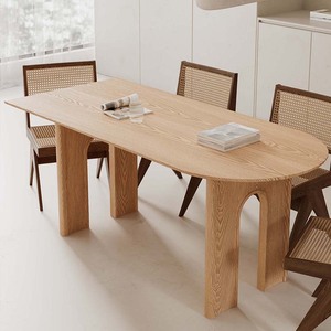 北欧实木餐桌简约现代设计长桌原木办公洽谈接待桌商用椭圆工作台