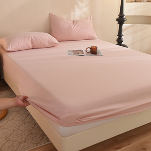 粉色全棉磨毛床笠单件床垫套冬季纯棉加厚床单防尘床罩保护罩新款