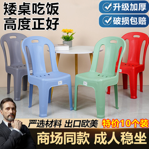 加厚塑料皮纹靠背椅防滑成人客厅家用矮茶几靠椅餐椅结实餐厅凳子