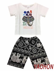 西双版纳民族儿童套装东南亚风格傣族大象图案夏季短袖泼水节礼服