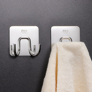 SDR免打孔304不锈钢毛巾挂钩 厨房浴室卫生间单个强力粘胶挂衣钩